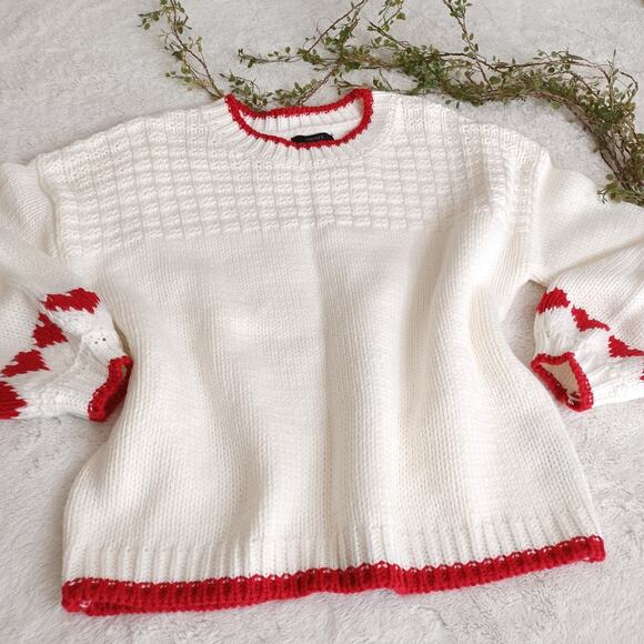 Forever 21 Red Heart Sweater Chunky Knitted Oversized Snow Fall Pullover Size S - Picture 2 of 7